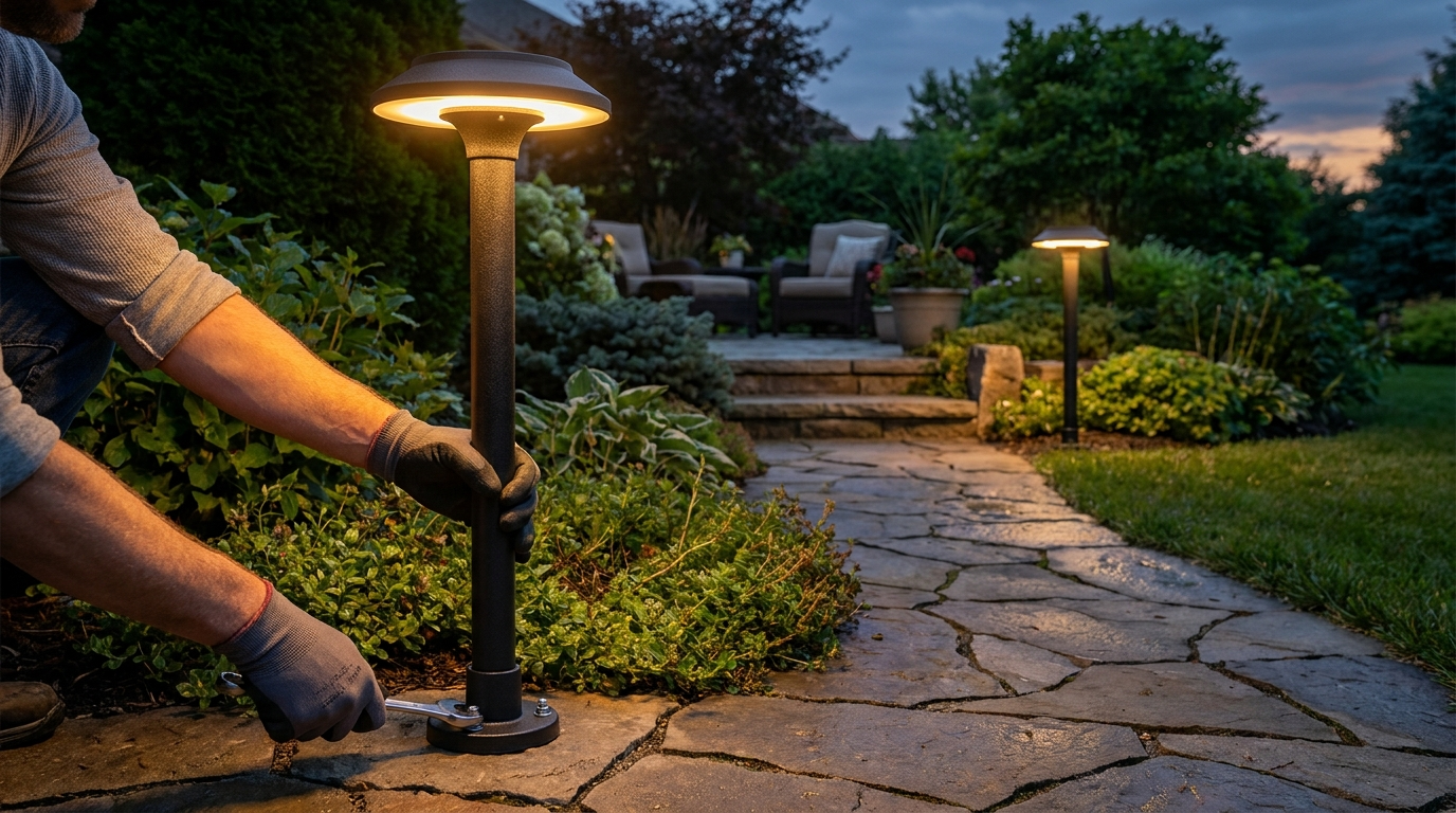 solar post lights in action